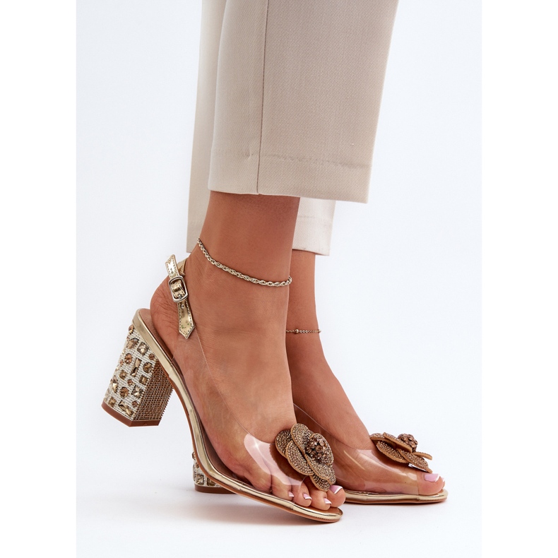 Sandalias transparentes con tacón alto y adornos S.Barski MR38-356 Gold dorado 2
