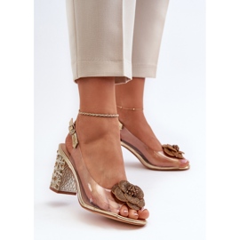 Sandalias transparentes con tacón alto y adornos S.Barski MR38-356 Gold dorado 3