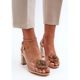 Sandalias transparentes con tacón alto y adornos S.Barski MR38-356 Gold dorado 6