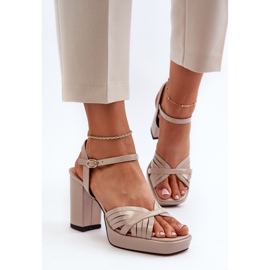 S.Barski Sandalias De Mujer Charol Con Tacón Alto Beige D&amp;A MR38-668 5