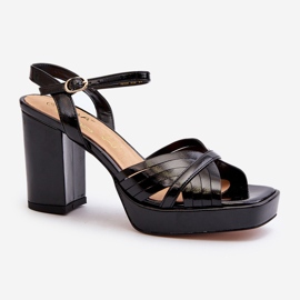S.Barski Sandalias De Mujer Charol Con Tacón Alto Negro D&amp;A MR38-668 1