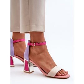 Sandalias de ante con tacón alto, Pink Pholia multicolor 7