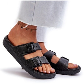 Chanclas de mujer con purpurina, Negro Brianella 7