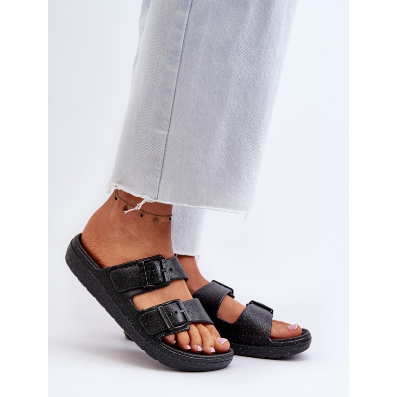Chanclas de mujer con purpurina, Negro Brianella 2