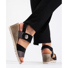 Sandalias cuña mujer con velcro negro 3