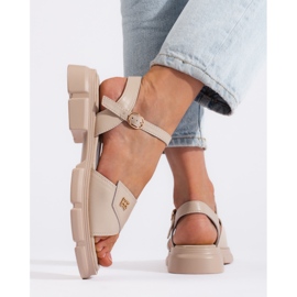 Goodin Sandalias mujer cómodas piel beige 3