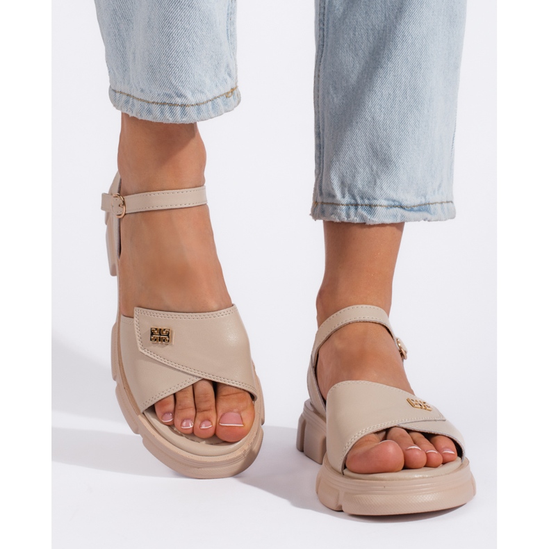 Goodin Sandalias mujer cómodas piel beige 1