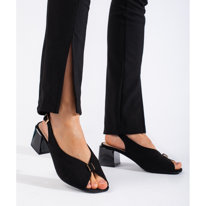 Goodin Elegantes sandalias negras de tacón negro 1