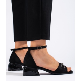 Goodin Sandalias de ante negro con tacón bajo. 4