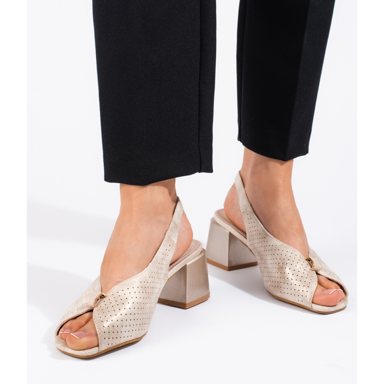 Goodin Elegantes sandalias doradas de tacón dorado 2