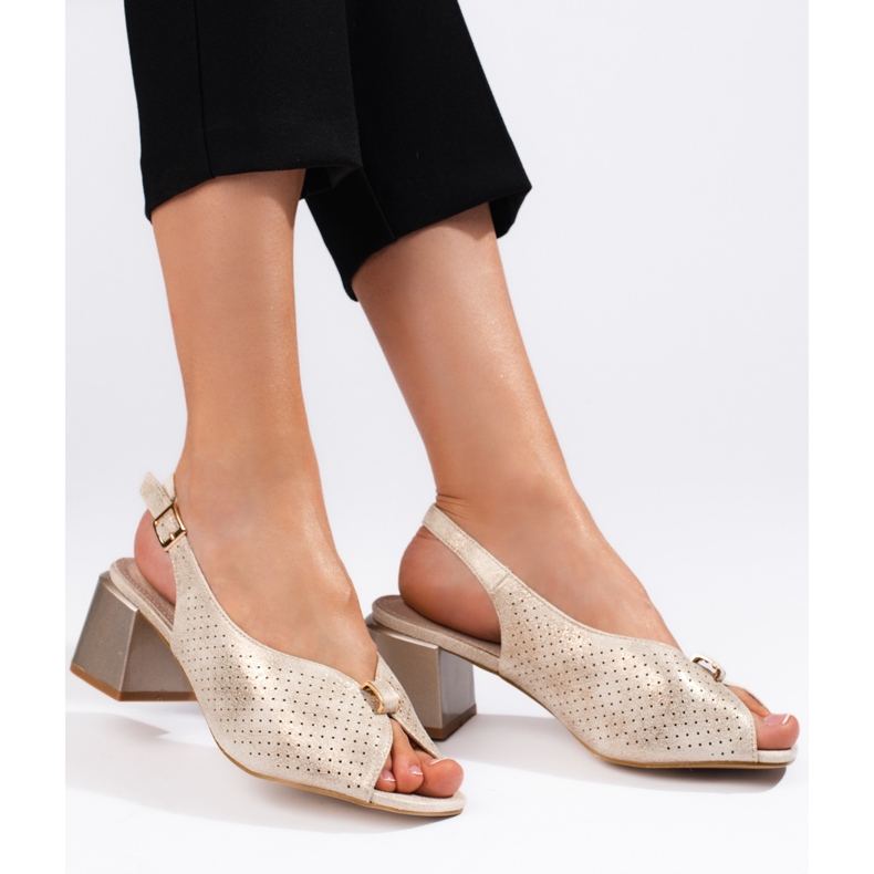 Goodin Elegantes sandalias doradas de tacón dorado 1