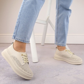 Zapatos mujer piel calados con plataforma beige Artiker 54C1707 2
