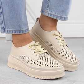 Zapatos mujer piel calados con plataforma beige Artiker 54C1707 3