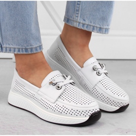 Zapatos mujer piel, mocasines slip-on calados, blanco Artiker 54C1752 3