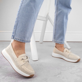 Zapatos mujer piel, mocasines slip-on calados, beige Artiker 54C1753 2