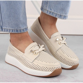 Zapatos mujer piel, mocasines slip-on calados, beige Artiker 54C1753 3