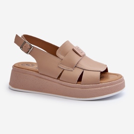 Sandalias mujer de piel con plataforma y cuña beige oscuro Vivitellia 1