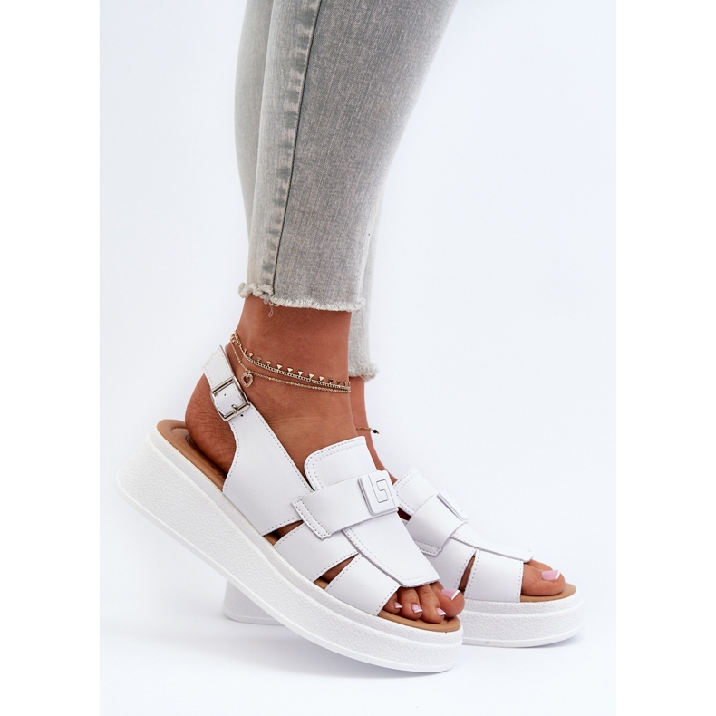 Sandalias Mujer Vivitellia De Piel Blanca Con Plataforma Y Cuña blanco 2