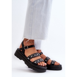 Sandalias Mujer Decoradas Piel Ecológica Negro Arcida 2