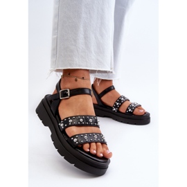 Sandalias Mujer Decoradas Piel Ecológica Negro Arcida 3