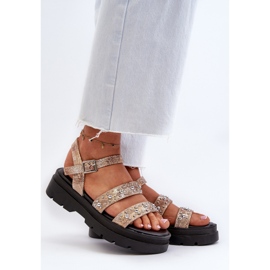 Sandalias Mujer Decoradas Piel Ecológica Dorado-Beige Arcida 2
