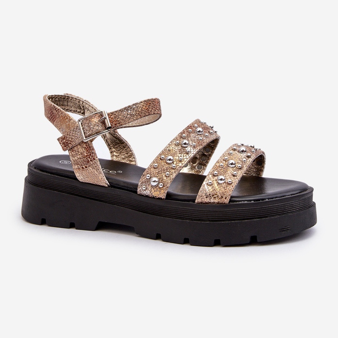 Sandalias Mujer Decoradas Piel Ecológica Dorado-Beige Arcida 1