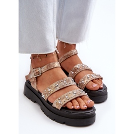 Sandalias Mujer Decoradas Piel Ecológica Dorado-Beige Arcida 5