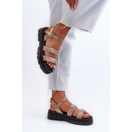Sandalias Mujer Decoradas Piel Ecológica Dorado-Beige Arcida 6