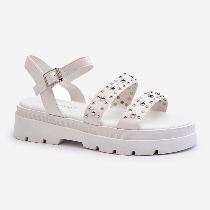 Sandalias Mujer Decoradas Piel Ecológica Blanco Arcida 2