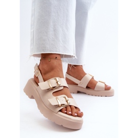 Sandalias Mujer Con Hebillas Piel Ecológica Beige Konanttia 3