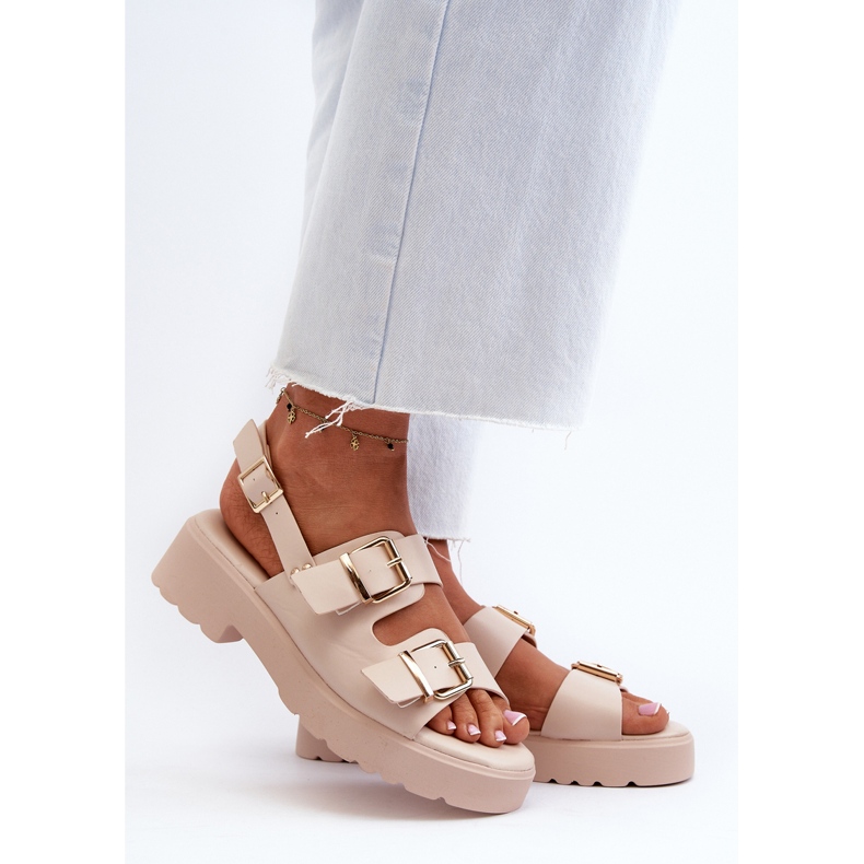 Sandalias Mujer Con Hebillas Piel Ecológica Beige Konanttia 2