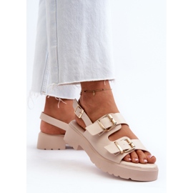 Sandalias Mujer Con Hebillas Piel Ecológica Beige Konanttia 6