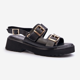Sandalias Mujer Con Hebillas Piel Ecológica Negro Konanttia 1