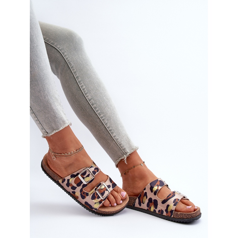 Chanclas de Mujer con Hebillas Beige y Marrón Oliena 1