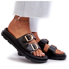 Chanclas Mujer Piel Ecológica Con Hebillas Negro Valmira 8