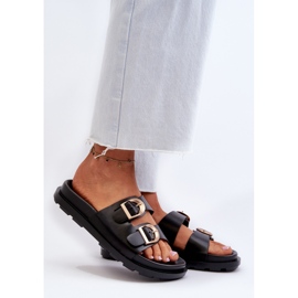 Chanclas Mujer Piel Ecológica Con Hebillas Negro Valmira 2