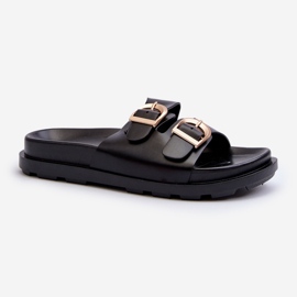 Chanclas Mujer Piel Ecológica Con Hebillas Negro Valmira 1