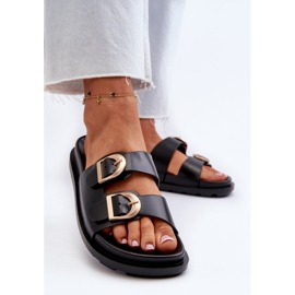 Chanclas Mujer Piel Ecológica Con Hebillas Negro Valmira 3