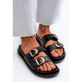 Chanclas Mujer Piel Ecológica Con Hebillas Negro Valmira 5