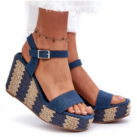 Sandalias cuña mujer denim con trenza azul Reviala 10