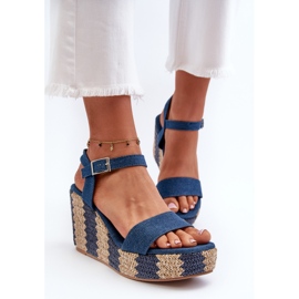 Sandalias cuña mujer denim con trenza azul Reviala 5