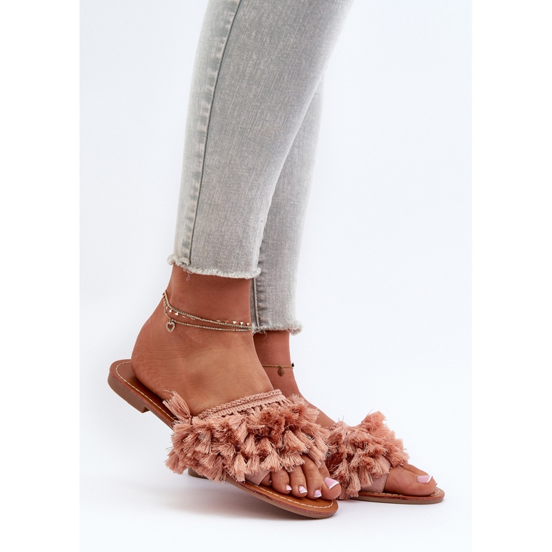 Chanclas Planas De Mujer Con Flecos, Dirty Pink Rialle rosa 2