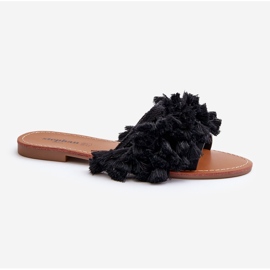 Chanclas Planas De Mujer Con Flecos, Negro Rialle 2