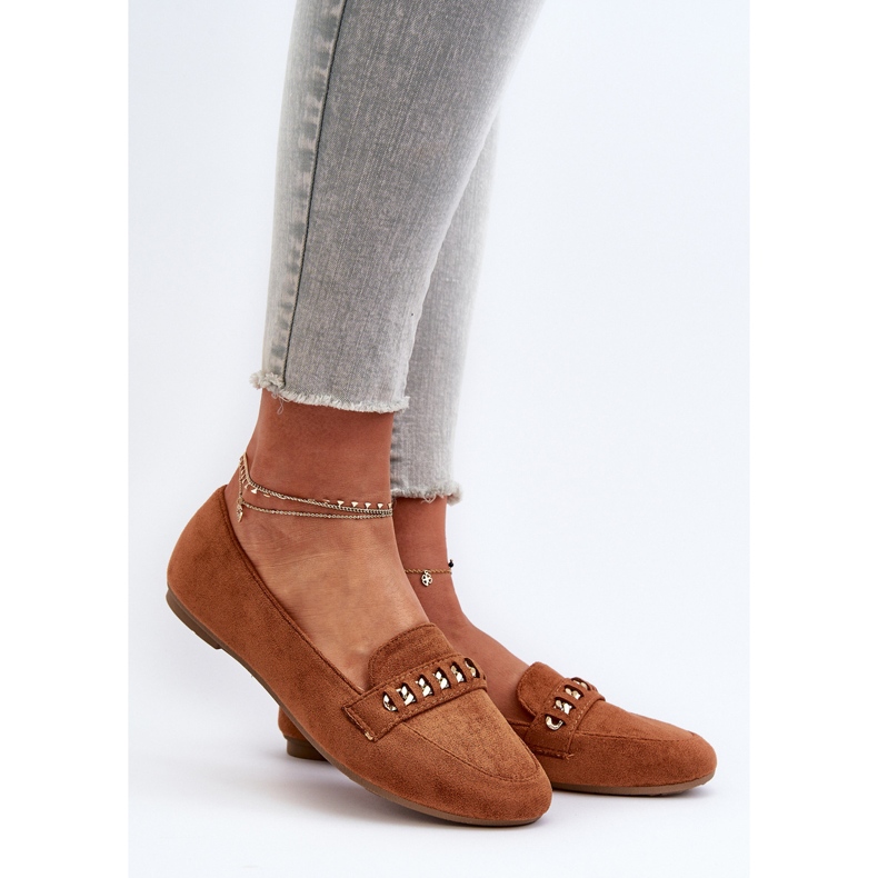 Mocasines Mujer Brillantes Con Cadena Camel Aredilla marrón 2 Mocasines Mujer Brillantes Con Cadena Camel Aredilla marrón 2