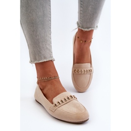 Mocasines Mujer Brillantes Con Cadena Beige Aredilla 4