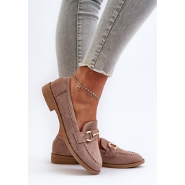 Mocasines De Mujer Tacón Plano Con Decoración, Aviole Beige Oscuro 6