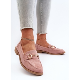 Mocasines de mujer con tacón plano y decoración de aviola rosa rosado 3