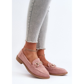 Mocasines de mujer con tacón plano y decoración de aviola rosa 2