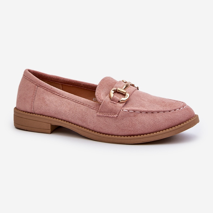 Mocasines de mujer con tacón plano y decoración de aviola rosa 1