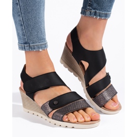 Sandalias cuña mujer velcro negro 3